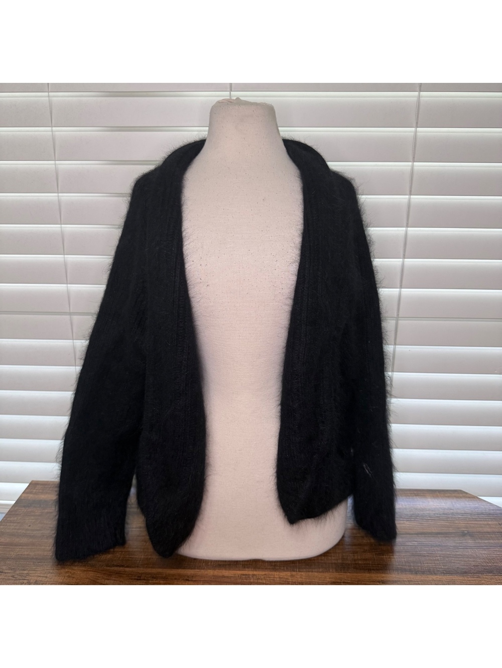 Spiegel Black Angora Blend Open Front Cardigan Sweater Size XL